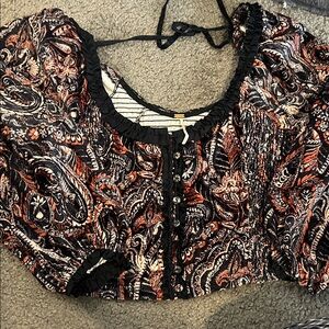 Free People Black and Orange Paisley Blouse